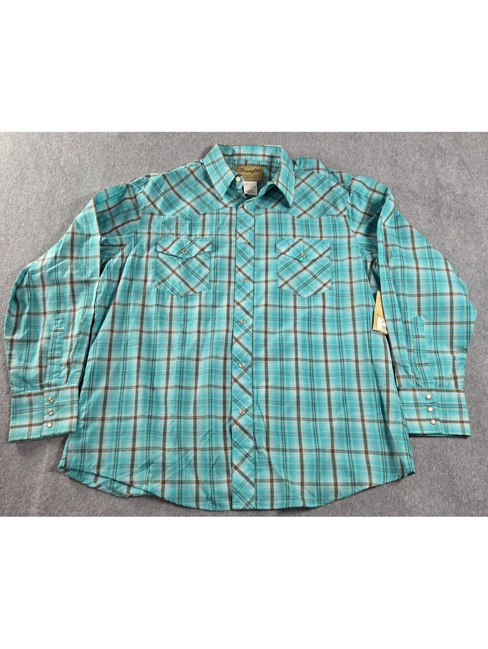 Wrangler Western Fashion Shirt Mens XL Turquoise Plaid Pearl Snap NWT WM194TQ